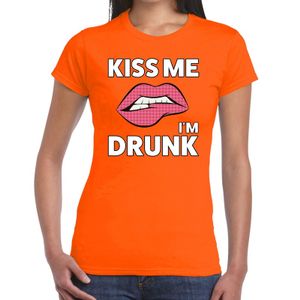 Kiss me i am drunk t-shirt oranje dames