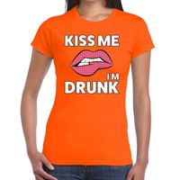 Kiss me i am drunk t-shirt oranje dames