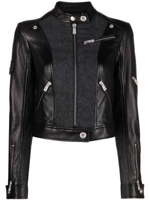 Versace veste de moto à design bicolore - Noir