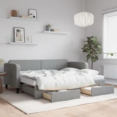 Slaapbank met onderschuifbed en lades 80x200 cm stof lichtgrijs