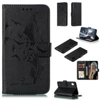 Feather patroon Litchi textuur horizontale Flip lederen draagtas met portemonnee & houder & kaartsleuven voor Galaxy A10 (zwart)