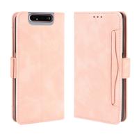 Voor Galaxy A80/A90 portemonnee stijl huid voelen kalf patroon lederen draagtas met aparte kaartsleuf (roze)