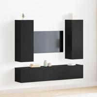 4-delige TV-kastenset, wandgemonteerd, zwart eiken, bewerkt hout