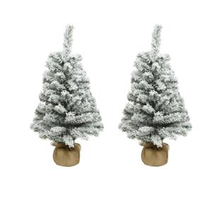 Everlands kunst kerstboom - 2x stuks - H75 cm - met sneeuw - kunstboom - jute zak - Imperial