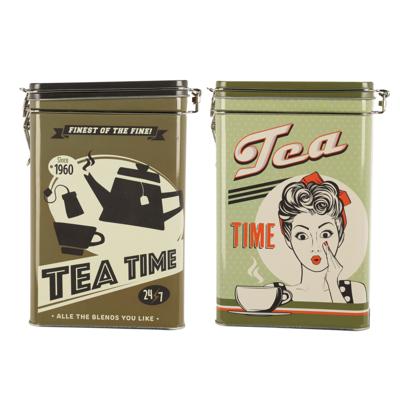 Thee bewaarblikken - metaal - retro printen - 13 x 8 x 18 cm Thee bewaarblikken - metaal - retro printen - 13 x 8 x 18 cm
