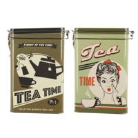 Thee bewaarblikken - metaal - retro printen - 13 x 8 x 18 cm