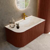 Badmeubel Mondiaz Kurve-Dlux | 95 cm cm | Meubelkleur Ruby | Wastafelkleur Ostra | Solid surface | Wasbak rechter zijde spoelbak | 1 kraangat