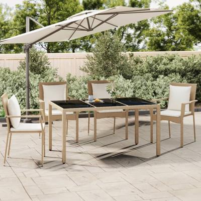 Tuintafel met glazen blad poly rattan en gehard glas beige