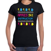 Apres ski t-shirt voor dames - apres ski instructor - zwart - winter patroon - thumbnail