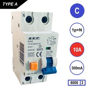 SEP Aardlekautomaat 10A C Kar 300mA 2 polig 36mm RCM2 Kema Keur 230V automaat en aardlek in een