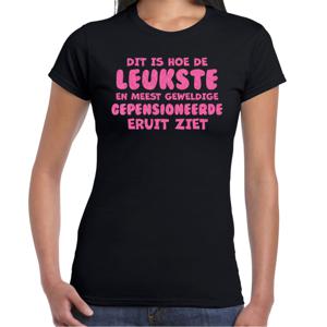 Cadeau T-shirt dames - pensioen - leukste collega - zwart - glitter roze - afscheid