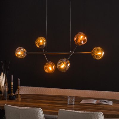 LifestyleFurn Hanglamp 'Hasan' 6-lamps, Kleur Chroom, Goud en Koper
