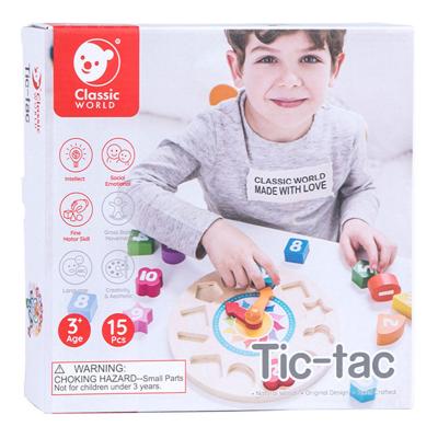 Classic World world houten leerklok met vormen tic-tac, 15dlg.