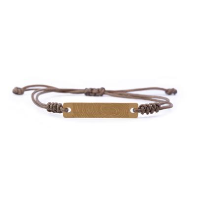 Graveerbare vingerafdruk mannen bar armband bruin touw - Stainless steel GOUD - Goud