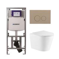 QeramiQ Dely Toiletset - 36.3x51.7cm - diepspoel - rimless - Geberit UP320 Burda inbouwreservoir - softclose toiletzitting - bedieningsplaat taupe - ronde knoppen - wit mat SW543432/0701131/SW1102378