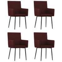 vidaXL Eetkamerstoelen 4 st met armleuningen stof wijnrood - thumbnail
