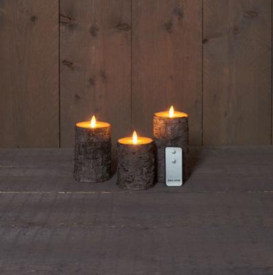 B.o. 3st kaars berk bewegende vlam 7.5x10/12.5/15cm afstandsbediening 3x3aaa - Annas collection