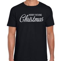 Fout kerstshirt Merry Fucking Christmas zilver glitter zwart her - thumbnail