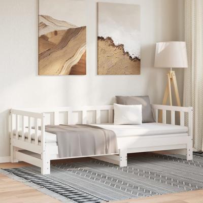 Slaapbank met onderschuifbed 90x200 cm massief grenenhout wit