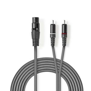 XLR-Audiokabel | XLR 3-pins female - 2x RCA male | 3,0 m | Grijs