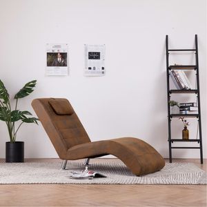 Chaise longue met kussen kunstsude bruin