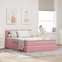 Bed met LED -striplichten met opslag Roze 140 x 200 cm Fluweel
