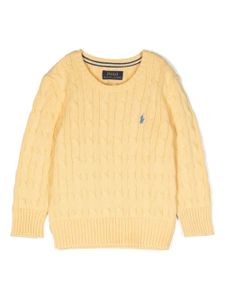 POLO RALPH LAUREN KIDS pull en maille torsadée à logo brodé - Jaune