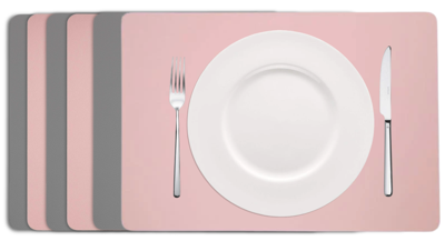 Cookinglife Placemats - Dubbelzijdig - Vegan leer - Grijs / Roze 46 x 33 cm - 6 Stuks