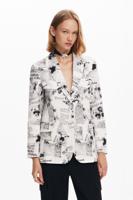 Rechte blazer met tekst en bloemen - WHITE - S - thumbnail