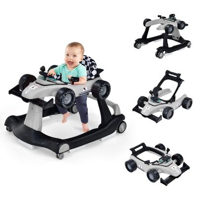 4 in-1 Loopwagen met Instelbare Hoogte en Snelheid Babykart met Anti-Slip Pads Inklapbare Babywandelaar Grijs