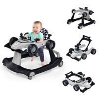 4 in-1 Loopwagen met Instelbare Hoogte en Snelheid Babykart met Anti-Slip Pads Inklapbare Babywandelaar Grijs