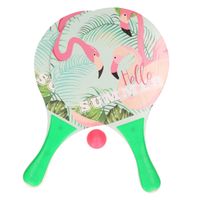 Actief speelgoed tennis/beachball setje groen met flamingomotief   - - thumbnail