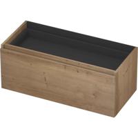 INK - Onderkast 1L met Binnenlade Greeploos Houten Keerlijst Fineer Zonder Sifonuitsparing in Binnenlade - 1000x450x400 Mm - Ash Grey Fineer