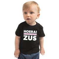 Hoera ik word grote zus cadeau t-shirt zwart voor peuter/ meisje