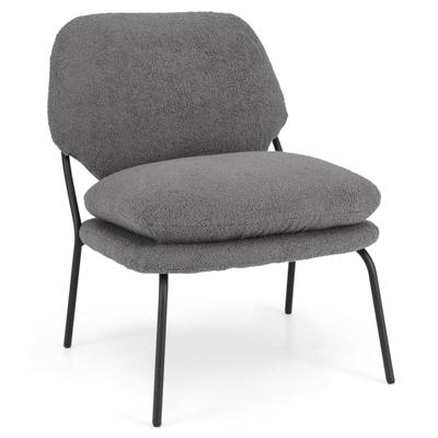 Decoratieve Fauteuil Zonder Armleuningen Loungestoel van Fleecestof met Hoge Rugleuning Dikke Kussens Moderne Stoel Grijs