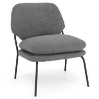 Decoratieve Fauteuil Zonder Armleuningen Loungestoel van Fleecestof met Hoge Rugleuning Dikke Kussens Moderne Stoel Grijs