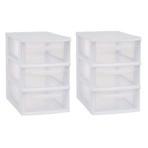 2x stuks ladenkast/bureau organizers wit stapelbaar A5 met 3x lades L18 x B27 x H27 cm