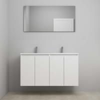 On-Line Badkamermeubelset - 120 cm - Voorgemonteerd - Greeploos 4 Deuren - Acryl Wastafel - 2 Kraangaten - Spiegel - Hoogglans Wit