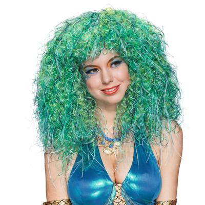 Zeemeerminnen Pruik - blauw / groen - krullen - dames - verkleedpruik