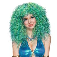 Zeemeerminnen Pruik - blauw / groen - krullen - dames - verkleedpruik