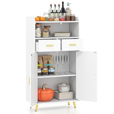Multifunctionele Kast met Dubbele Deuren & 2 Lades & Verstelbare Plank Keukenkast Wit