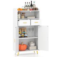 Multifunctionele Kast met Dubbele Deuren & 2 Lades & Verstelbare Plank Keukenkast Wit