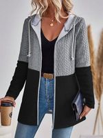 Plain Pocket Stitching Casual Loose Womens' Drawstring Hooded Jacket - thumbnail