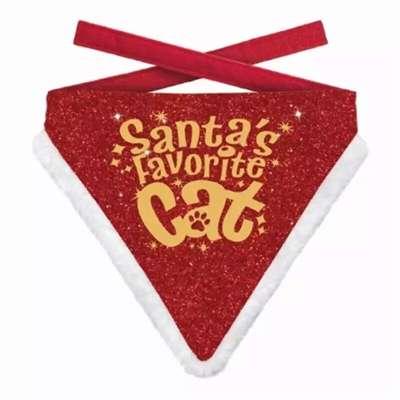 PLENTY GIFTS KERST BANDANA SANTA'S FAVORITE CAT ROOD GOUD