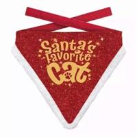 PLENTY GIFTS KERST BANDANA SANTA'S FAVORITE CAT ROOD GOUD