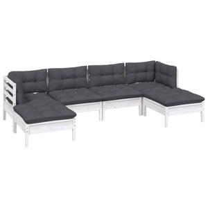 vidaXL 6-delige Loungeset met kussens grenenhout wit