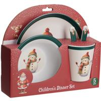 Kerst servies setje - 5-delig - met sneeuwpop - voor kinderen - ontbijtset - kerstdiner setje