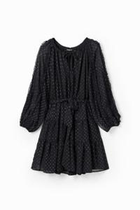 Korte jurk chiffon plumetis - BLACK - M