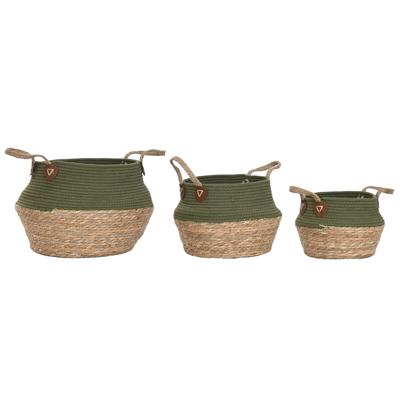 Decoratieve Doos Home ESPRIT Groen Natuurlijk Natuurlijke Vezel (3 Onderdelen)