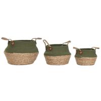 Decoratieve Doos Home ESPRIT Groen Natuurlijk Natuurlijke Vezel (3 Onderdelen)